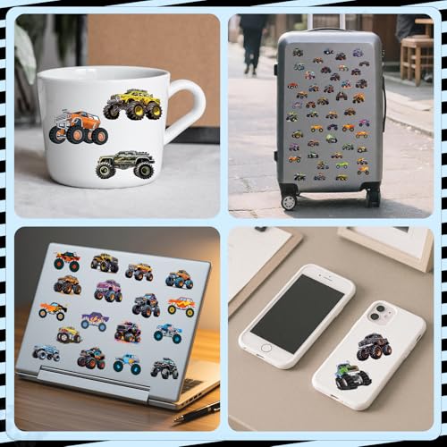 100 Pcs Monster Truck Temporary Tattoos for Kids, £¨2'' x 2''£©Individually Wrapped Tattoos, Car Themed Birthday Decorations, Party Favors Supplies
