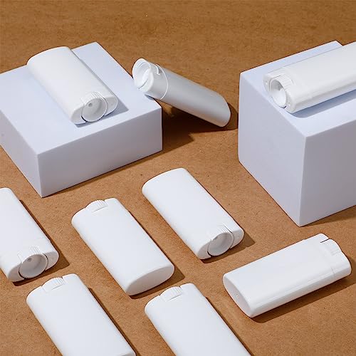 Wesiti 100 Pcs Plastic Empty Deodorant Containers 1/2 oz Travel Deodorant 15ml Refillable Containers Tubes Oval Lip Balm Tubes for Lip Balm DIY, White