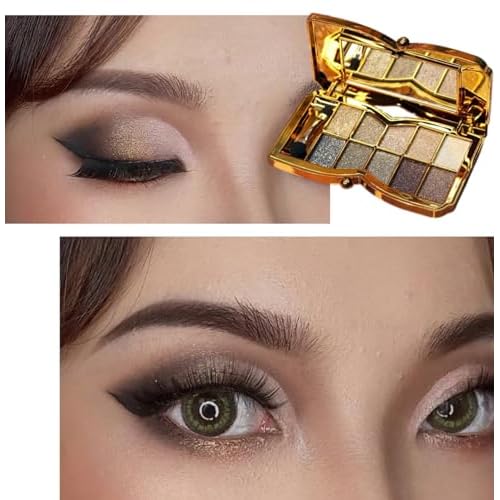Glitter Eyeshadow Palette 10 Colors Shimmer Eyeshadow Palette Highly Pigmented Gold Pigmented Shimmer Glitter Long Lasting Waterproof Eye Shadow (5# Champagne Color)