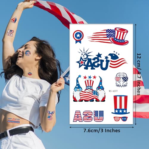 82 Pcs 4th of July Tattoos - Red, White, and Blue Fourth of July Temporary Tattoo Stickers for USA Party Favors, Independence Day, Memorial Day, Labor Day Decorations, and Patriotic Party Supplies