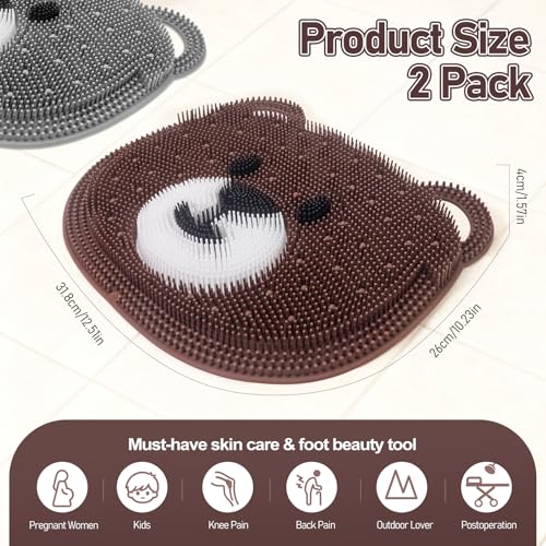Foot Scrubber Mat in Shower 2 Pack, Silicone Shower Foot and Back Scrubber Exfloating Feet Cleaner Washer Pad -Massage Points Reflexology Mat for Women Child with Non-Slip Suction Cups Cf&Gy