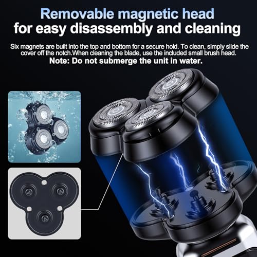 5-Pack Electric Rotary Shavers for Men 3D Floating Head Rotary Razor USB-C Rechargeable Easy Clean Magnetic Head Ideal Gift for Dad Husband Travel Razor for Men Stocking Stuffers