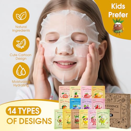 126 Pack Sheet Hydrating Face Masks Skincare for Women, Bulk Fruit Face Mask Skin Care for Kids, Facial Masks Set for All Skin Types, Easter Basket Stuffers, Spa Party Supplies for Girls Teens
