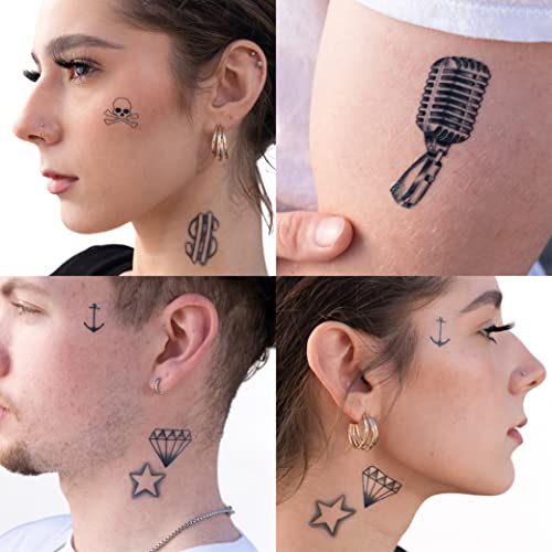 Temporary Tattoos ? Volume IV ? 8-Piece Set | Microphone, Dollar Sign, Anchor & More | Fake Water-Transfer Tattoos ? Face & Body Temporary Ink for Fun & Flex