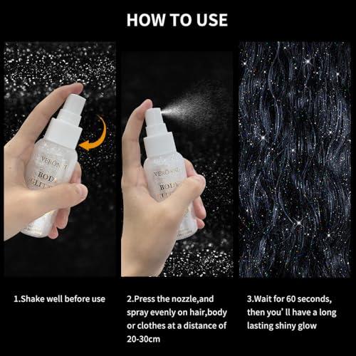 Body Glitter Spray for Face Hair Body, Silver White Body Shimmer Spray Sparkle Powder, Long Lasting and Quick-Drying Highlight Glitter for Stage, Festival, Party and Makeup