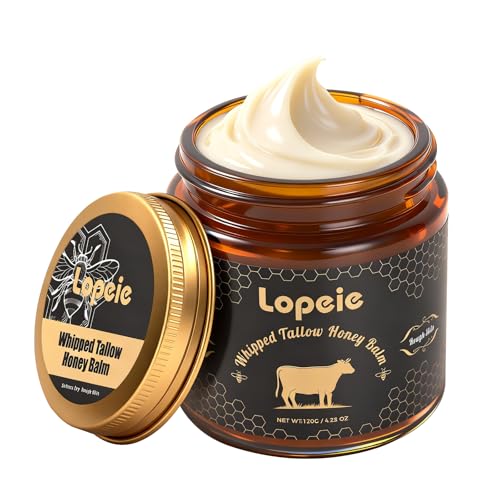 Upgraded Organic Beef Tallow for Skin & Face ? Whipped Grass-Fed Tallow and Honey Balm for Dry, Sensitive Skin, Natural Hydrating Face Moisturizer with Raw Honey (Unscented)