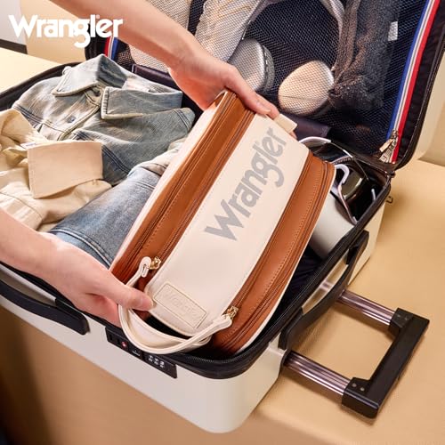 Montana West X Wrangler Large Makeup Bag Travel Toiletry Bag Portable Cosmetic Bag Make Up Organizer with Divider and Handle for Women
