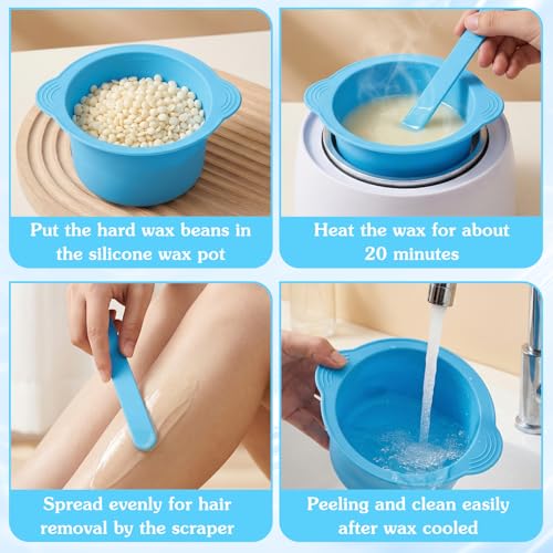 2pcs Wax Pot Liner, Non-Stick Wax Silicone Bowl with 2 Pcs Wax Spatula Sticks, Reusable Wax Pot Silicone Liner for Hair Removal, Blue