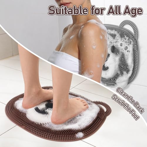 Foot Scrubber Mat in Shower 2 Pack, Silicone Shower Foot and Back Scrubber Exfloating Feet Cleaner Washer Pad -Massage Points Reflexology Mat for Women Child with Non-Slip Suction Cups Cf&Gy
