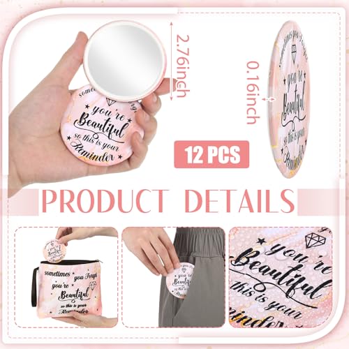 Xuniea 24 Pcs Employee Appreciation Gifts for Women 12 Motivation Canvas Makeup Bags 12 Pocket Mirror Inspirational Thank You Gifts for Women History Social Worker Month Nurse Team(Beautiful)
