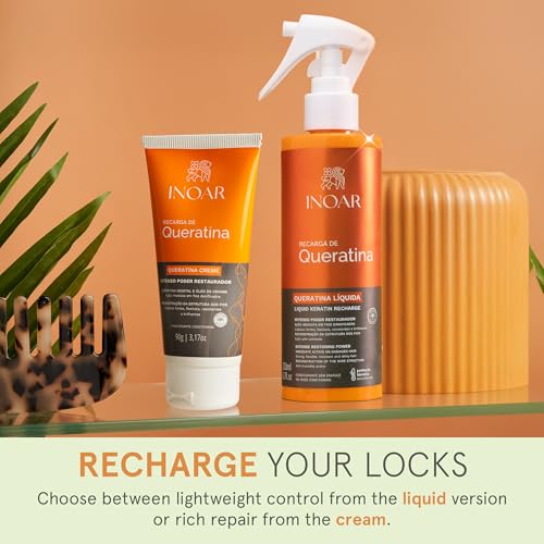 Inoar Keratin Recharge Cream with Hydrolyzed Keratin & Wheat Protein for Hair Strengthening & Elasticity, 3.17 oz