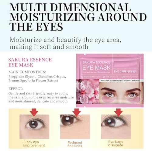 30 Pairs Lip Mask Under Eye Masks Patches, Crystal Collagen Hydrating Moisturizing Smoothing Lips Gel Pads for Puffy Eyes Bags,Dark Circles,Puffiness,Fine Lines,Wrinkles,Anti-Aging Sakura