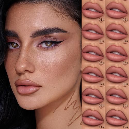 12 Colors Matte Velvet Lip Liner Set, Lipstick Pencil Plump Nude Color Smooth Creamy Longwear High Pigmented Natural Lip Makeup