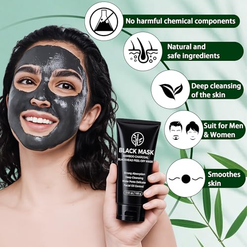 Blackhead Remover Mask, Charcoal Peel Off Face Mask Kit, Deep Cleaning Whiteheads Pore Mask, Oil Control, Men & Women Black Head Remover for Face Care ? 100g Includes Brush, Pimple Extractors