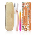 Women's Dermaplane Face & Eyebrow Razor Kit with GlamTweeler Slant Tweezers, Spoolie Brush, and Luxury Leather Storage & Travel Case + 10 Refill Blades (Rose Gold)