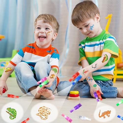72 PCS Reptile Party Favors ? 48 PCS Luminous Tattoos & 24 PCS LED Finger Lights Combo ? Birthday Goodie Bag Fillers, Party Supplies, Gifts Light Up Toys Glow In The Dark for Boys and Girls