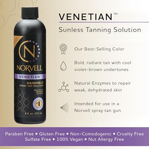 Norvell Premium Spray Tan Solution Venetian 8 fl oz ? Professional Sunless Tanning Formula for Natural Bronze Glow, Streak-Free, Fast-Drying, Long-Lasting Color