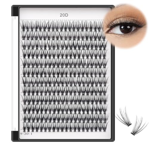 Bodermincer Black Cluster Lashes 240pcs 20D/40D DIY Eyelash Extension D Curl Long Individual Lashes Mixed Tray Faux Mink Lash Clusters Extensions 8-22mm (20D-12mm)