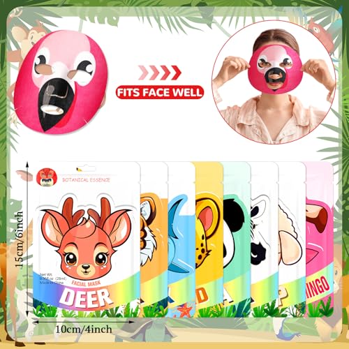 8 Pcs Animal Face Masks Bulk Spa Sheet Skincare Facial Mask Funny Face Skin Care for Women Girls Sleepover Slumber Party