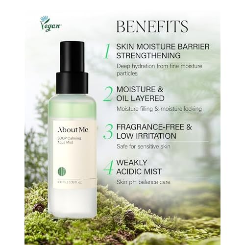 About Me SOOP Calming Bi-Phase Aqua Mist ? 80.4% Jeju Cypress Water Fine Mist Face Spray, 2-Layer Hydrating Spray with Centella & Tea Tree, Vegan Makeup Setting Spray for All Skin Types, 4.23 fl oz