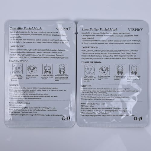 VESPRO 100 Pack Collagen Essence Sheet Facial Masks, Bulk Face Masks Skincare, Hydrating Face Masks for All Skin Types, Moisturizing and Soothing, Skin Care Spa Face Mask