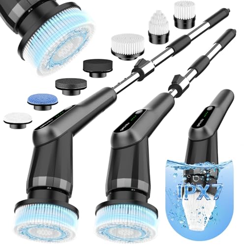 G2 Electric Spin Scrubber - IPX7 Waterproof 10-in-1 Shower Cleaner Brush, Retractable Handle & 2-Speed for Bathroom, Bathtub, Kitchen, Tile Floors