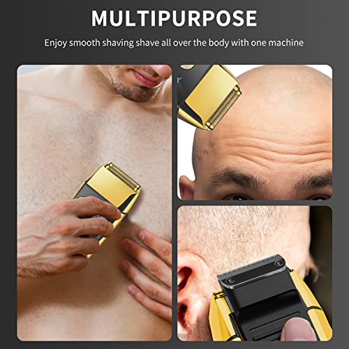 DSP¢ç Bald Shaver for Men Shavers for Men 2 in1 Barber Shaver with Precision Trimmer 3-Speed Electric Razor with LED Digital Display Stainless Steel (Gold)