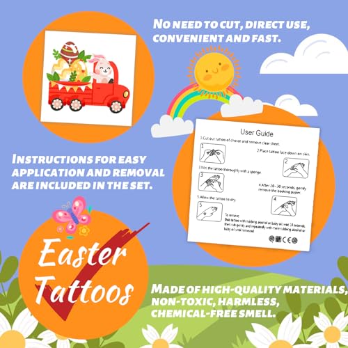 winthrop 240 Pcs Bulk Easter Temporary Tattoos for Kids, Individually Wrapped Waterproof Safety Tattoos Stickers, Best Choice for Easter Basket Stuffers, 60 Different Designs Bunny Egg Chicken