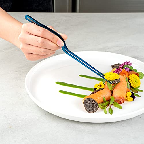 Restaurantware Perfect Point 7.9 Inch Food Tweezers 1 Offset Kitchen Tweezers - Serrated Tips For Precision For Garnishing Plating Or Decorating Blue Stainless Steel Offset Tweezers Durable