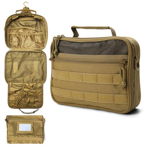 Mens Toiletry Travel Bag, Tactical Toiletry Bag for Men, Bathroom Hanging Toiletry Bag for Men Shaving Hygiene Bag Travel Toiletry Organizer Short Trips Bag, Brown