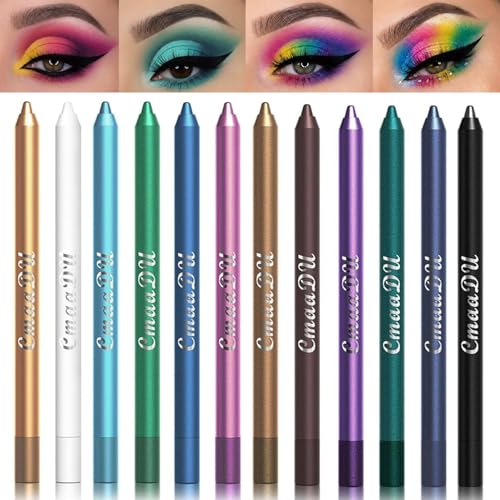 Eyeliner Set, 12 Colors Eye Shadow Pencil, Metallic Glitter Pearl Eye Pencils, Professional Waterproof Long Lasting Eye Makeup Set for Women