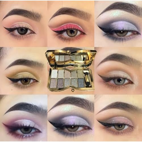 Glitter Eyeshadow Palette 10 Colors Shimmer Eyeshadow Palette Highly Pigmented Gold Pigmented Shimmer Glitter Long Lasting Waterproof Eye Shadow (5# Champagne Color)