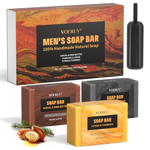 Mens Bar Soap, Natural Handmade Mens Soaps for Face, Body, Hands & Shave, Deep Cleansing, Refreshing Bar Soap for Men , 14.8 Oz 420G