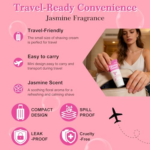 Womens Shaving Cream Bulk Travel,1fl oz/30ml Shave Gel for Women,Care Dry Skin Womens Shave Gel for Travel Guests(Jasmine,Pack of 10)
