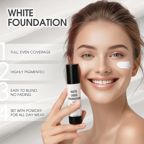 Clown White Face Paint, White Liquid Foundation Full Coverage Matte Flawless Finish Foundation for Goth Clown Makeup,Daily,Cosplay, Halloween Makeup
