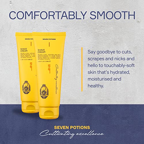 Seven Potions Lathering Shaving Cream for Men ? Smooth, Irritation-free Shave ? Soothing, Hydrating, Moisturising Shave Soap ? Natural, Vegan, Cruelty-Free (4.06 FL OZ)