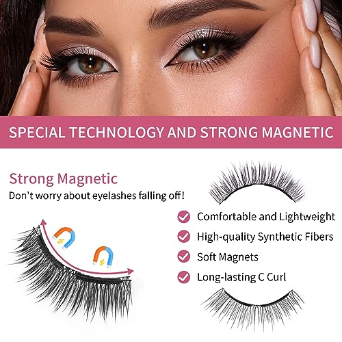 Dual Magnetic Eyelashes, Magnetic Eyelashes Without Eyeliner 4D Natural Look Reusable Easy to Wear, Soft Magnets False Eyelashes with Applicator No Glue, Charming Queen