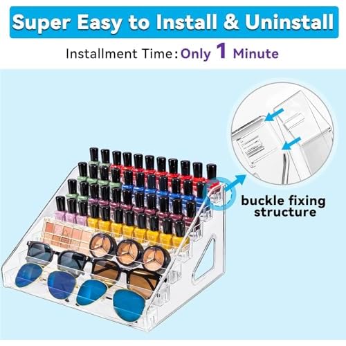Pero Pero Nail Polish Organizer Acrylic Display Rack for Nail Polish Holder Sunglasses Organizer Essential Oils Holder Clear Eyeglasses Display Case Makeup Organizer