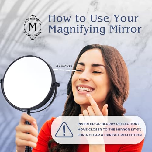 20X Magnified Makeup Mirror with Stand - Double Sided 20x and 1x Cosmetic Mirror for Make Up Desk, Dressing Table, Bathroom Countertop - 6" Wide & 12" Tall (Black)