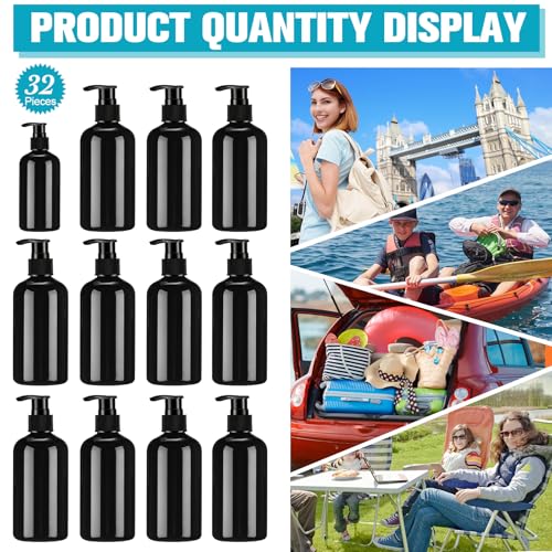 32 Pcs Empty Plastic Pump Bottles 8oz Refillable Lotion Pump Bottle Containers with Dispenser for Shampoo, Conditioner, Face Cream, Massage Oil, Liquid Soap (Black)