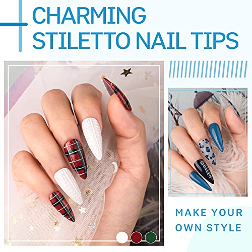 Gellen Gel Nail Kit Stiletto Nail Extension Kit 240pcs Long Almond 12 Sizes Acrylic Nail Tips Kit with Everything Nail Glue Gel U V Nail Lamp for Women Salon Nail Art