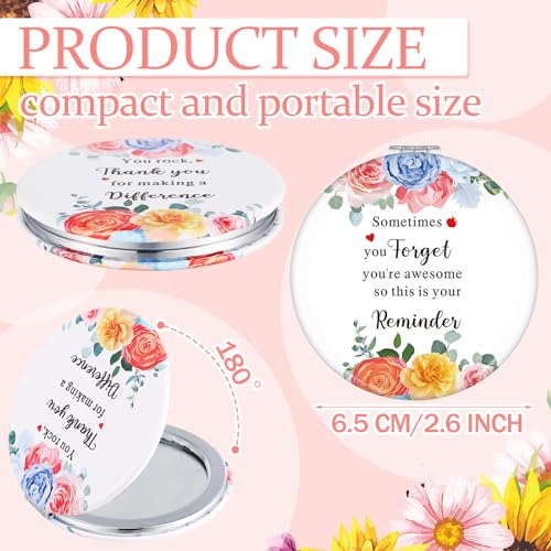 Sintuff 12 Pcs Inspirational Compact Mirror Bulk Thank You Gift Appreciation Gift Pocket Mirror for Women Folding Handheld Double Sided Mirror 1x/2x Gift for Women Coworker Employee Nurse