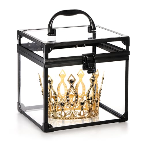 Okllen Crown Box, Clear Cosmetic Case, Acrylic Artists Display Case, Toiletry Train Case with Latches & Handle