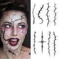 16 Sheets Black Stitch Scar Face Tattoos, Fake Stitch Scab Body Face Waterproof Temporary Tattoo Stickers for Halloween Masquerade Makeup Supplies