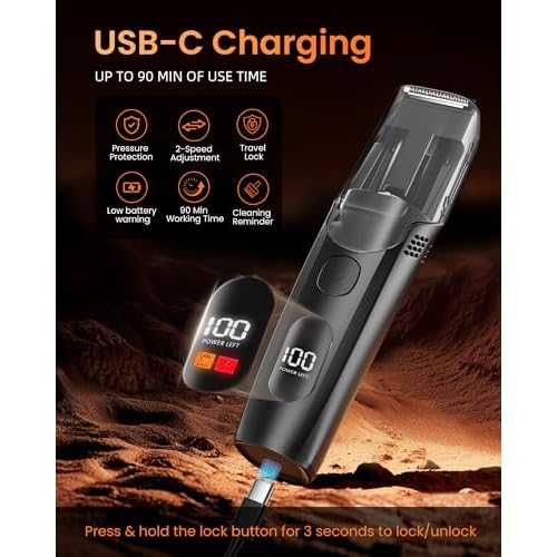 Vacuum Beard Trimmer for Men, Rechargeable Electric Mens Beard Trimmer with Adjustable Length Comb (1-20mm), Cordless Mustache Trimmer for Men with Built-in Vacuum for Facial, Sideburns (Glossy Black)