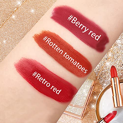 Matte Lipstick Makeup Set for Woman, 3pcs Long Lasting Velvet Lipstick in One Glamour Chain Bag, Red, Non-Stick Cup, Not Fade Waterproof, Color Sensational Lipsticks set