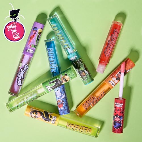 Miraculous 7pc Lip Gloss Set - Zag Heroez Lipgloss Collection Featuring Exciting Fruit Flavors & Precision Applicator Lip Gloss Tubes With Wand