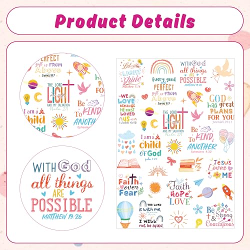 Christian Temporary Tattoos Stickers Set - 280 Pcs Bible Verse God Bless Party Favors Decorations For Classroom School Prizes Rewards Supplies