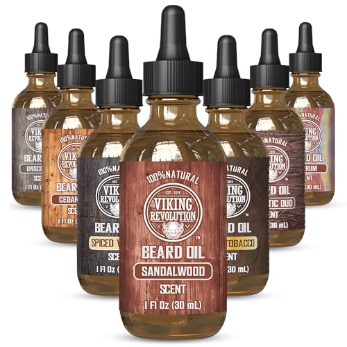 Viking Revolution Beard Oil for Men - Natural Mens Beard Oil with Argan Oil and Jojoba Oil - Beard Softener, Strengthens and Moisturizes - Beard Conditioner for Men (Sandalwood, 1 Pack)