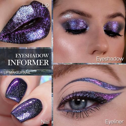 DE'LANCI Multichrome Shimmer Black Purple Eyeshadow, Intense Pigmentation Chameleon Sparkling Eyeshadow, Charming Formula Aurora Eye Shadow, Long-Lasting Smoky Purple Eye Make Up, Talc Free, 13
